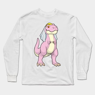 Dinosaur as Bride at Wedding with Veil Long Sleeve T-Shirt